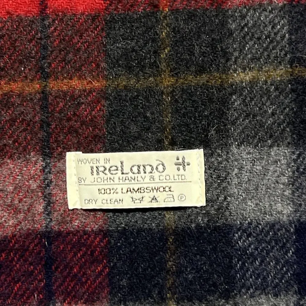 John Hanly Scarf Red Plaid 100% Lambswool Woven Ireland Warm